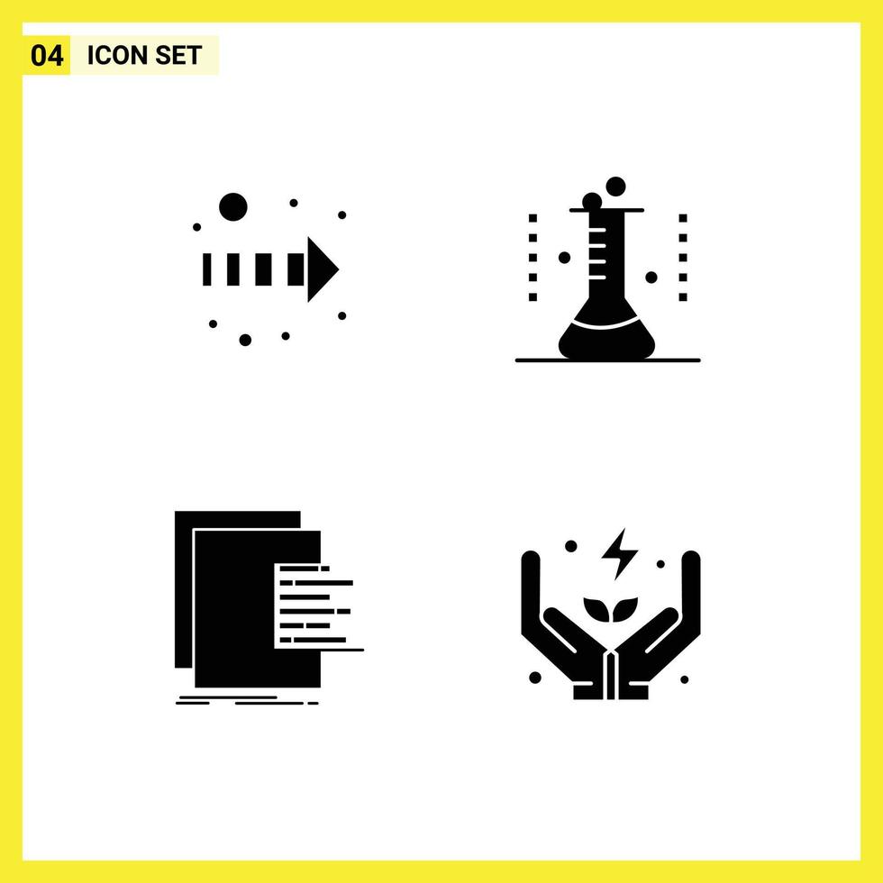 universeel icoon symbolen groep van 4 modern solide glyphs van pijl gegevens chemisch fles laboratorium glaswerk rapporten bewerkbare vector ontwerp elementen