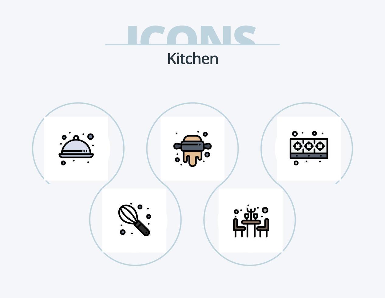 keuken lijn gevulde icoon pak 5 icoon ontwerp. . rollend. keuken. pin. keuken vector