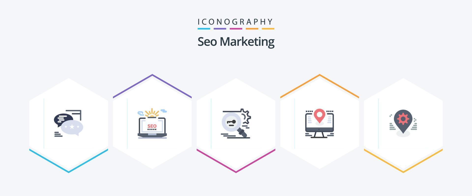 seo afzet 25 vlak icoon pak inclusief plaats. kaart. configuratie. veiligheid. Onderzoek vector