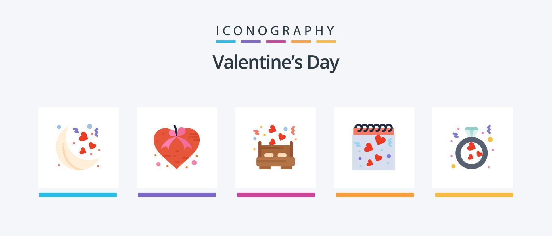 valentijnsdag dag vlak 5 icoon pak inclusief liefde. romantiek. bed. liefde. kalender. creatief pictogrammen ontwerp vector
