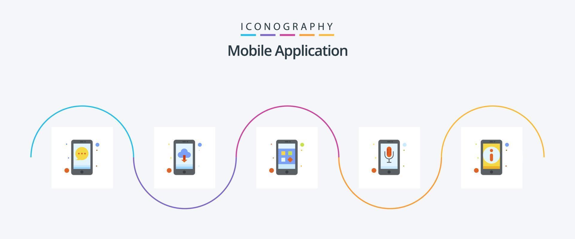 mobiel toepassing vlak 5 icoon pak inclusief informatie. app. telefoon recorder. audio herkenning vector