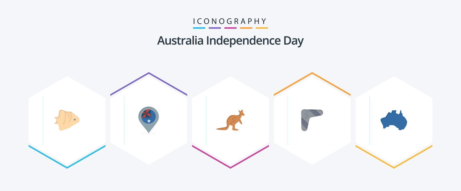 Australië onafhankelijkheid dag 25 vlak icoon pak inclusief Australische. reizen. natie. kangoeroe. Australisch vector