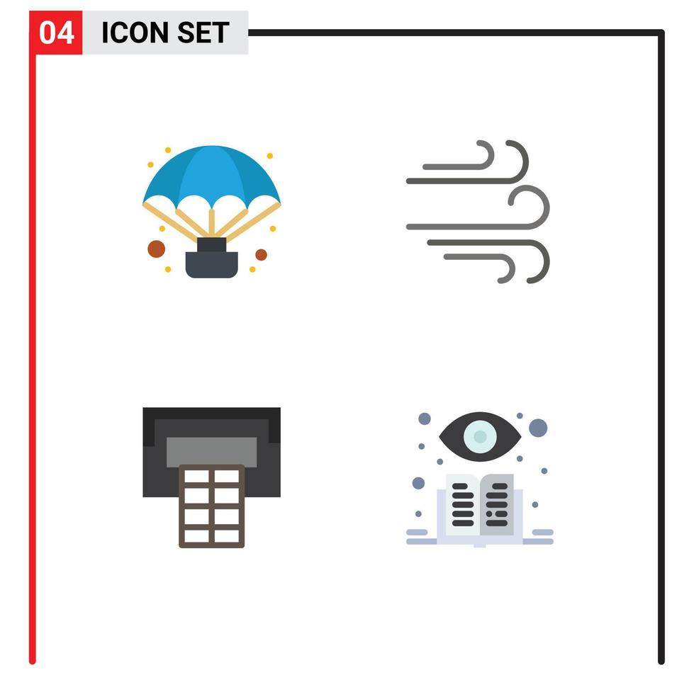 4 vlak icoon concept voor websites mobiel en apps avontuur aan het leren observatie wind onder toezicht aan het leren bewerkbare vector ontwerp elementen