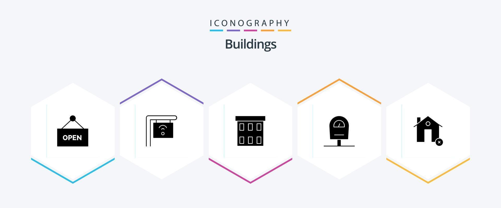 gebouwen 25 glyph icoon pak inclusief landgoed. annuleren. bedrijf. gebouwen. meter vector