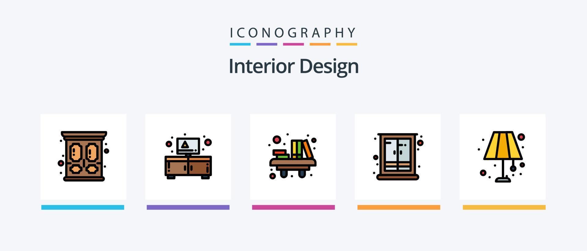 interieur ontwerp lijn gevulde 5 icoon pak inclusief kastje. verlichting. tafel. licht. versieren. creatief pictogrammen ontwerp vector