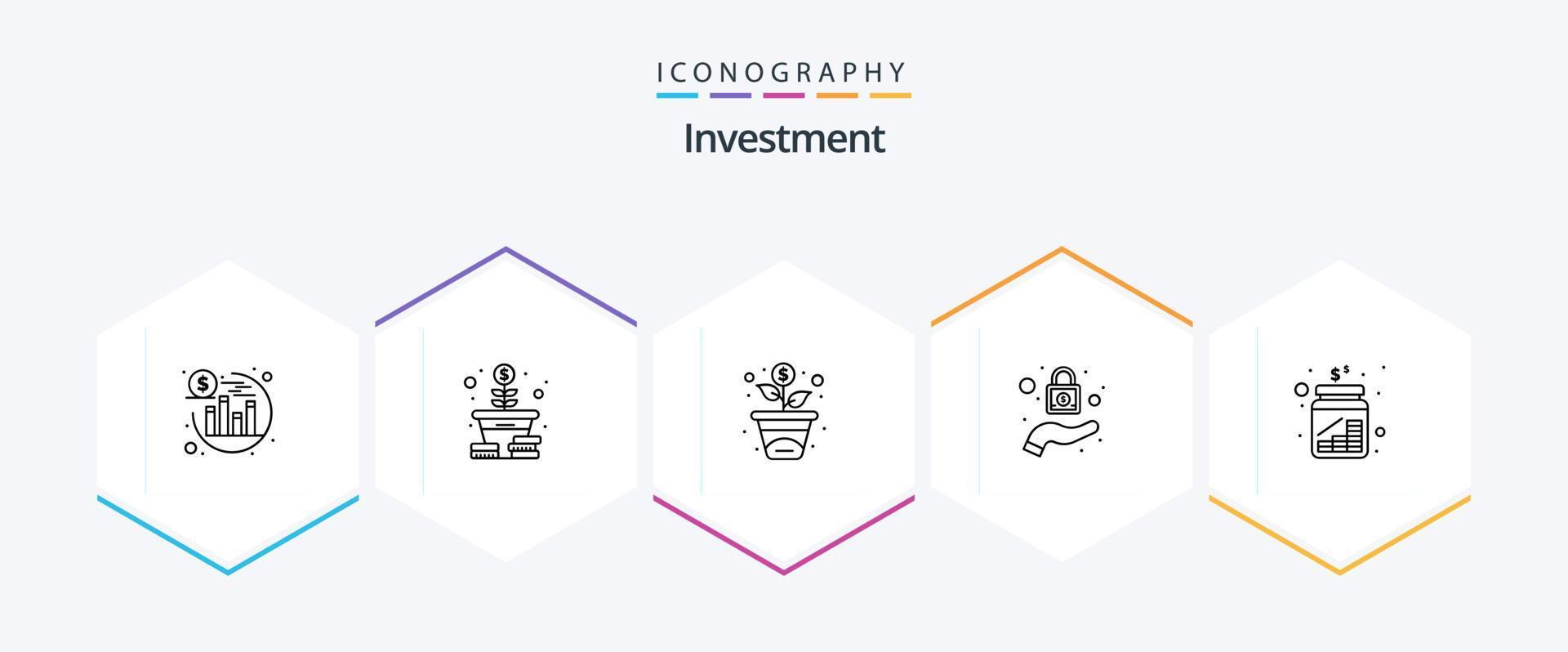 investering 25 lijn icoon pak inclusief besparingen. kan. groei. munten. veiligheid vector