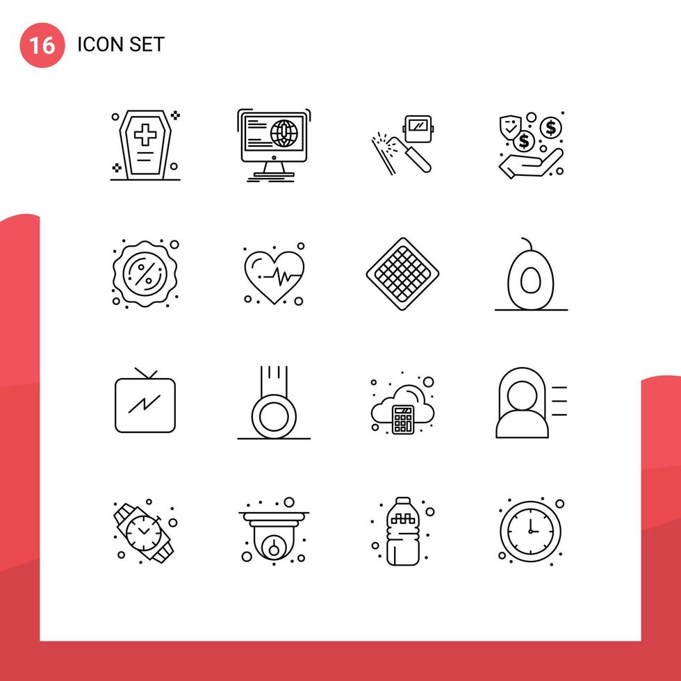 reeks van 16 modern ui pictogrammen symbolen tekens voor veiligheid dollar website industrie masker bewerkbare vector ontwerp elementen