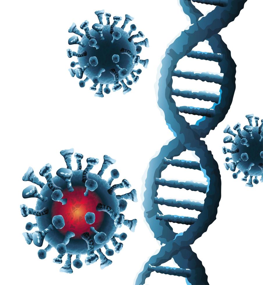 coronavirusdeeltjes en dna-moleculen achtergrond vector