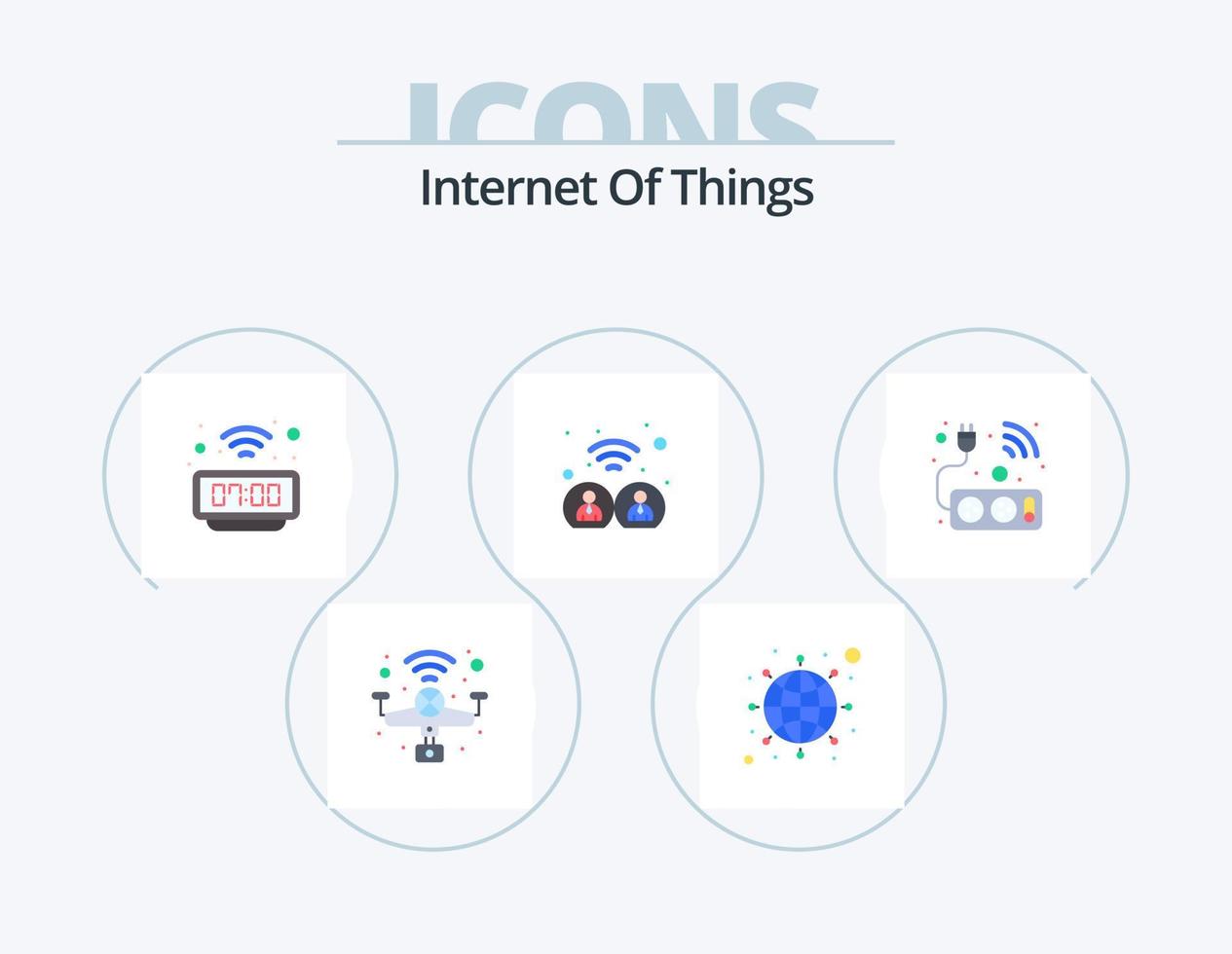 internet van dingen vlak icoon pak 5 icoon ontwerp. technologie. plug. klok. gebruiker. gegevens vector