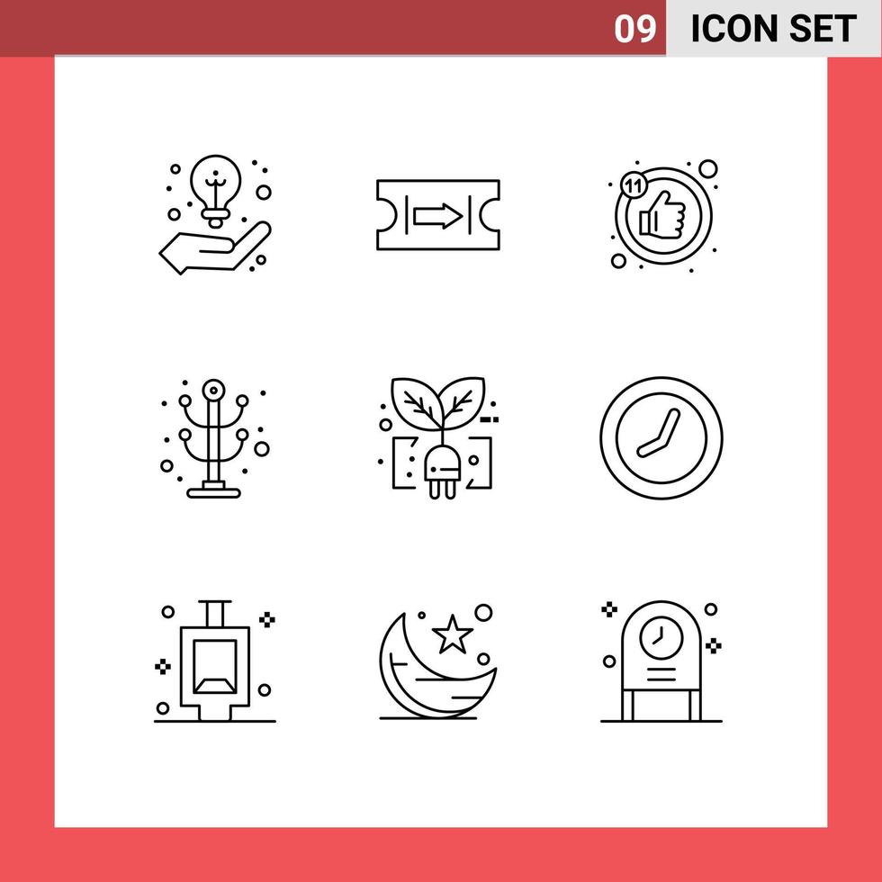 9 gebruiker koppel schets pak van modern tekens en symbolen van plug groen houdt ecologie interieur bewerkbare vector ontwerp elementen