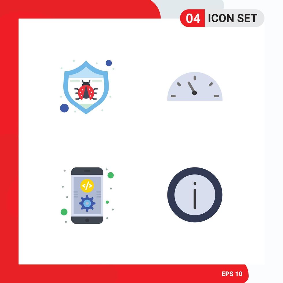 4 vlak icoon concept voor websites mobiel en apps bescherming ontwikkeling kever snelheid helpen bewerkbare vector ontwerp elementen