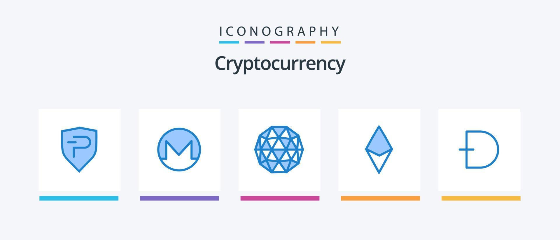 cryptogeld blauw 5 icoon pak inclusief munt. etherisch. qtum. munteenheid. rekening. creatief pictogrammen ontwerp vector