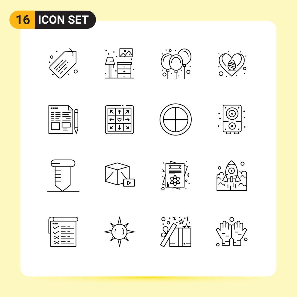 schets pak van 16 universeel symbolen van potlood het dossier lucht liefde ei bewerkbare vector ontwerp elementen