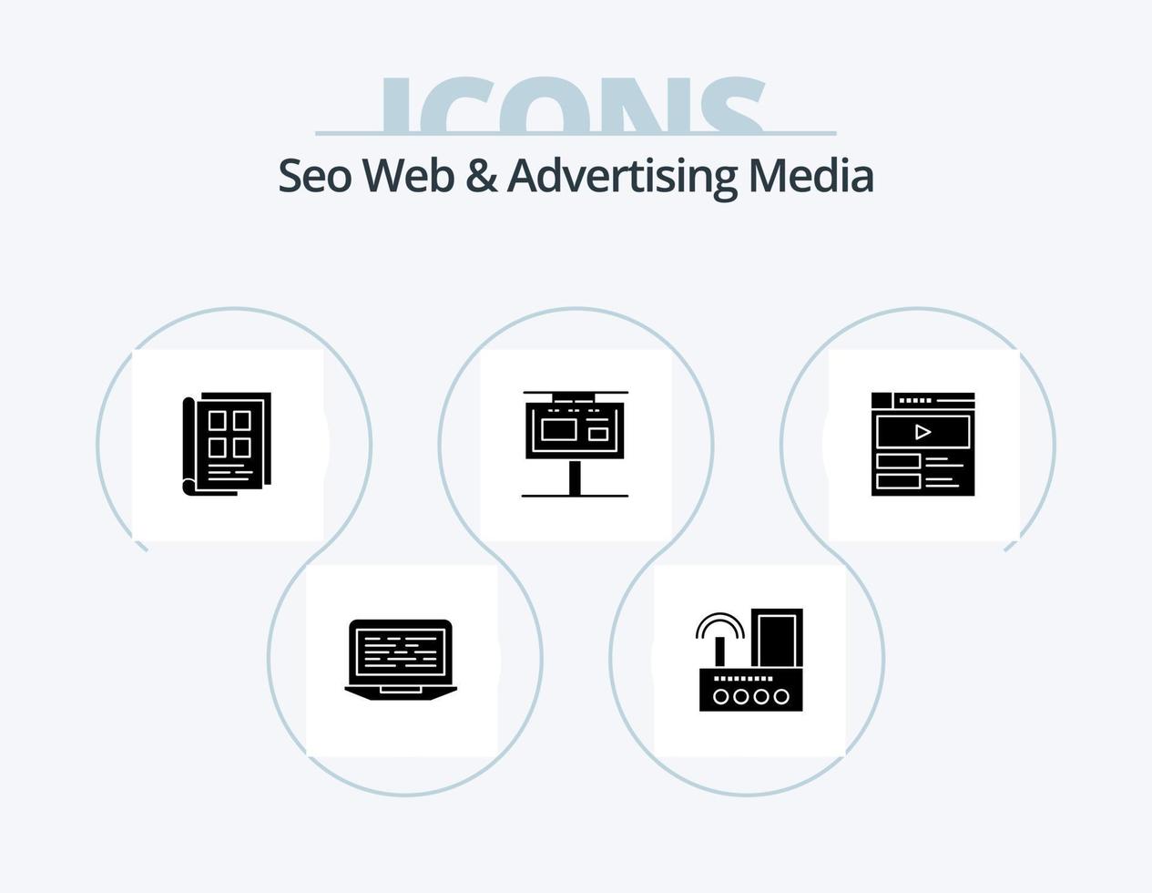 seo web en reclame media glyph icoon pak 5 icoon ontwerp. teken bord. bord. Wifi. telefoon boek. papier vector