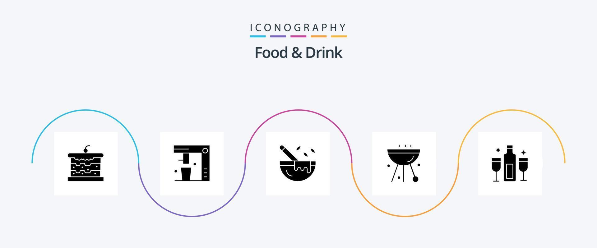 voedsel en drinken glyph 5 icoon pak inclusief cafe. barbecue. voedsel. keukengerei vector