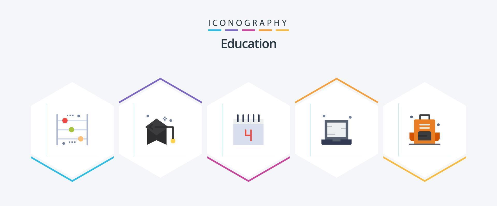 onderwijs 25 vlak icoon pak inclusief laptop. apparaat. baret. computer. schema vector