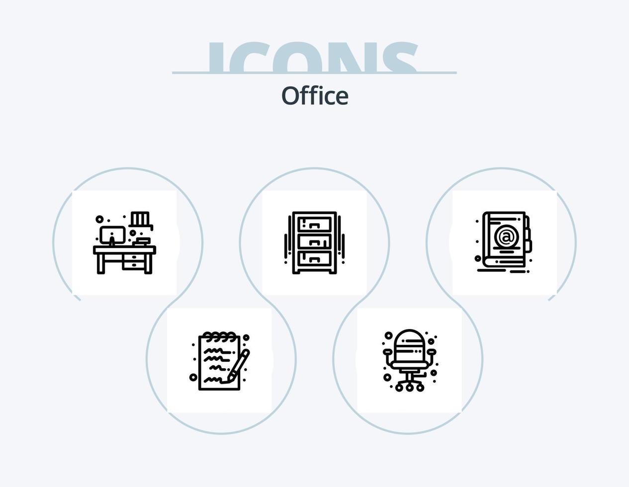 kantoor lijn icoon pak 5 icoon ontwerp. kantoor tekenen. meubilair. afspraak. tekenen. bedrijf vector