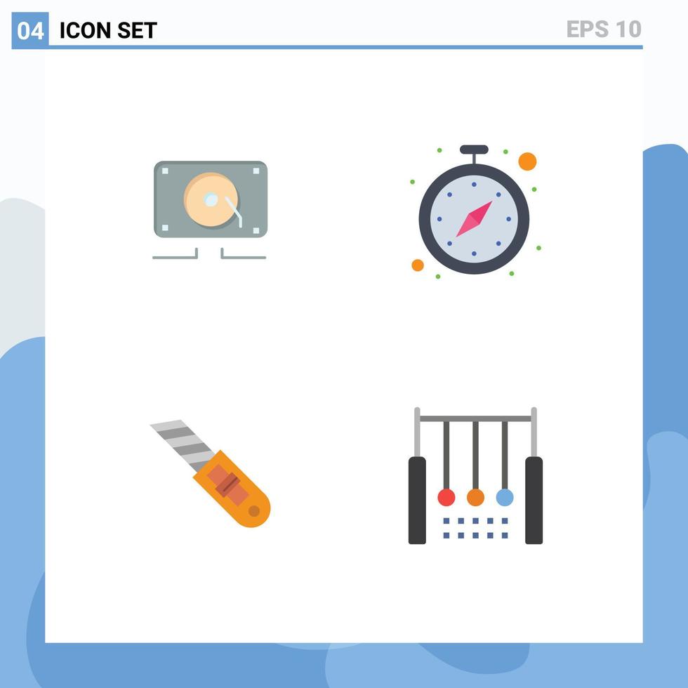 groep van 4 vlak pictogrammen tekens en symbolen voor muziek- gereedschap luid timer snijder bewerkbare vector ontwerp elementen