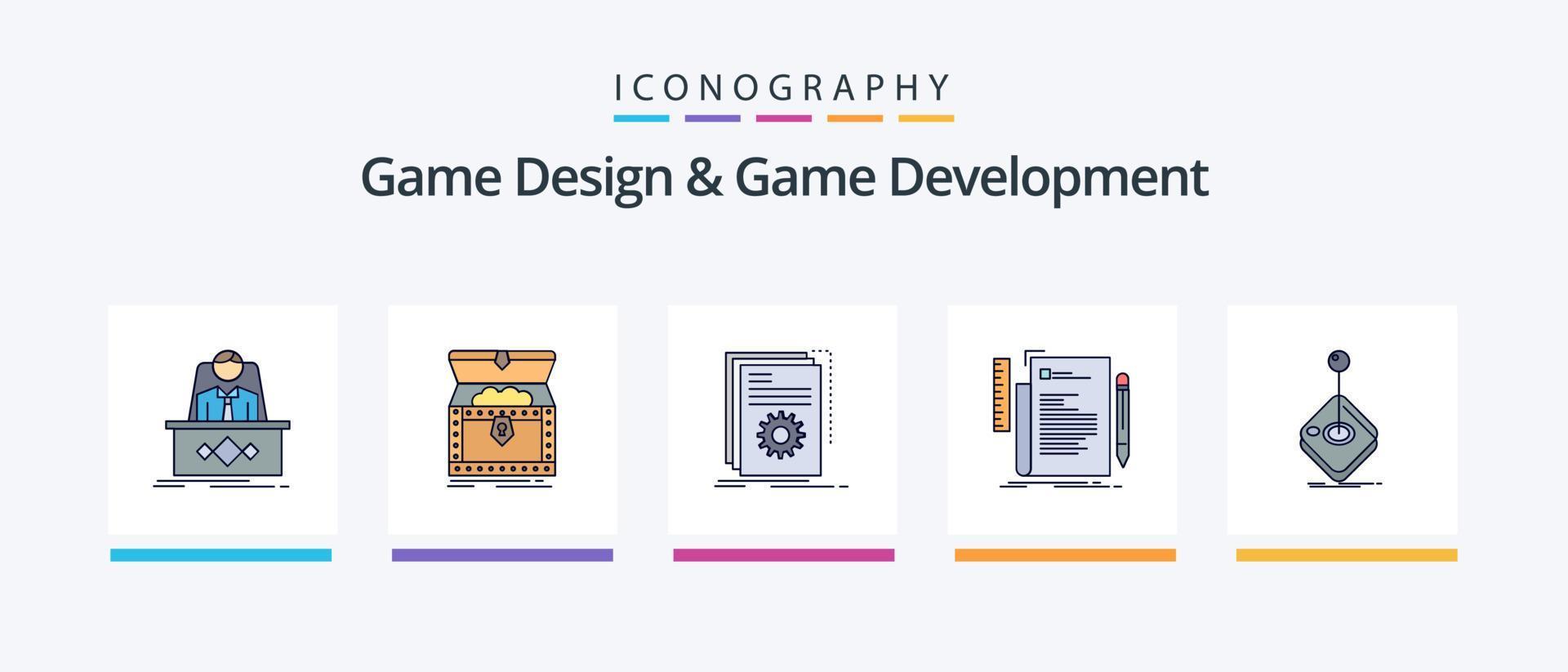 spel ontwerp en spel ontwikkeling lijn gevulde 5 icoon pak inclusief gamen. speelhal. monitor. Directeur. legende. creatief pictogrammen ontwerp vector