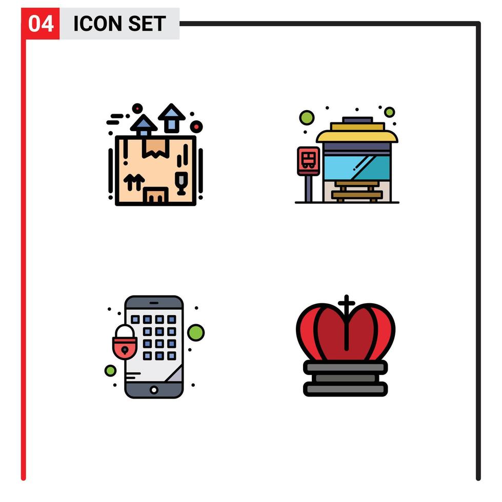 voorraad vector icoon pak van 4 lijn tekens en symbolen voor doos slot pakket hou op kroon bewerkbare vector ontwerp elementen