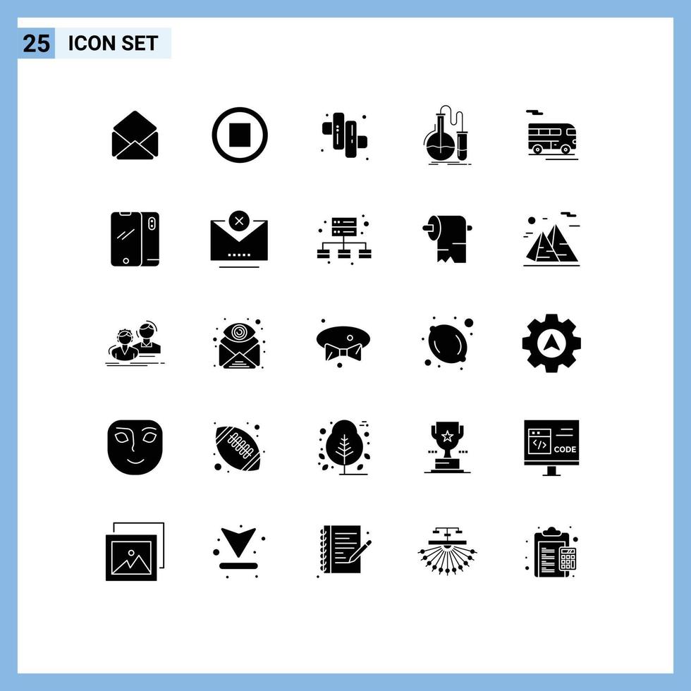 universeel icoon symbolen groep van 25 modern solide glyphs van voertuig trainer heemst bus Onderzoek bewerkbare vector ontwerp elementen