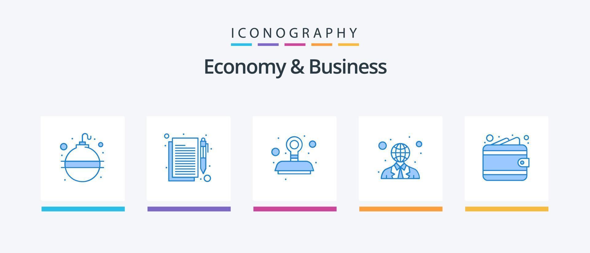economie en bedrijf blauw 5 icoon pak inclusief geld. wereld. aanvaarden. gebruiker. communicatie. creatief pictogrammen ontwerp vector