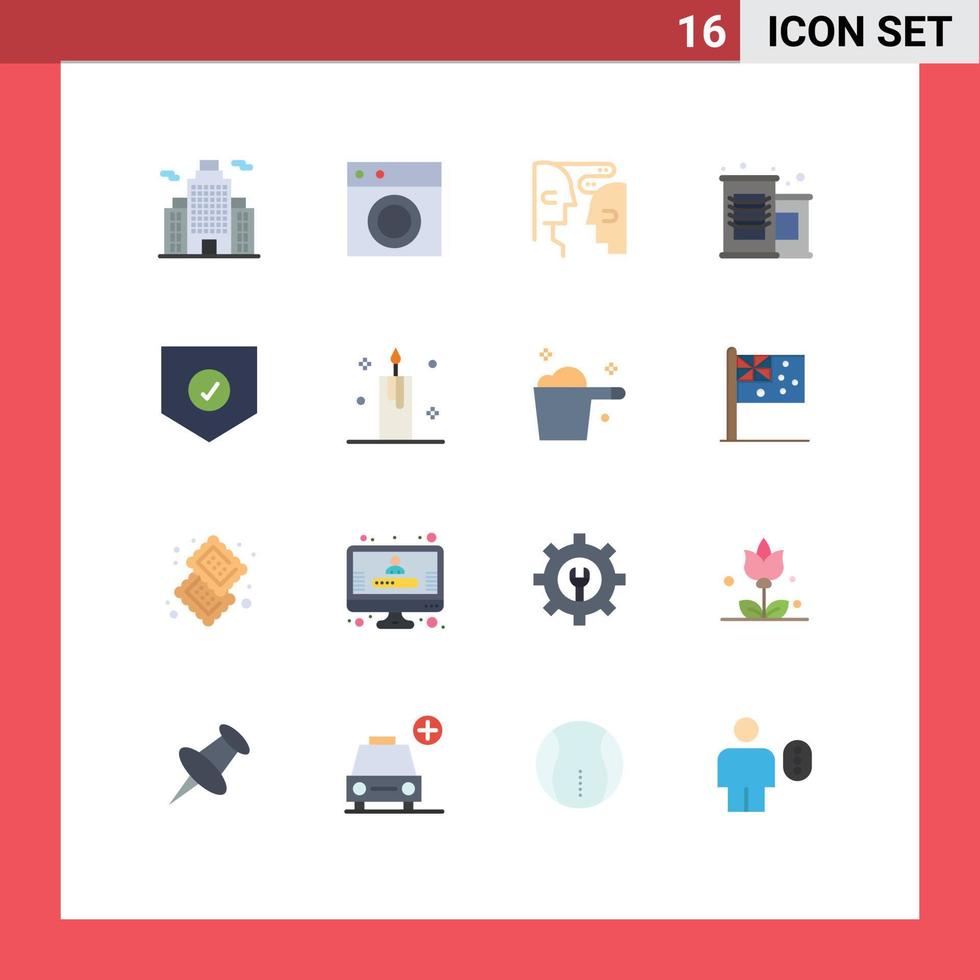 16 thematisch vector vlak kleuren en bewerkbare symbolen van veiligheid controleren hersenen groente ingeblikt voedsel bewerkbare pak van creatief vector ontwerp elementen