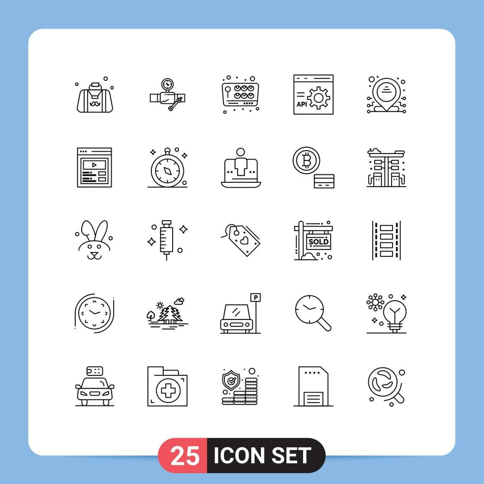 universeel icoon symbolen groep van 25 modern lijnen van ontwikkeling codering reparatie browser Speel bewerkbare vector ontwerp elementen