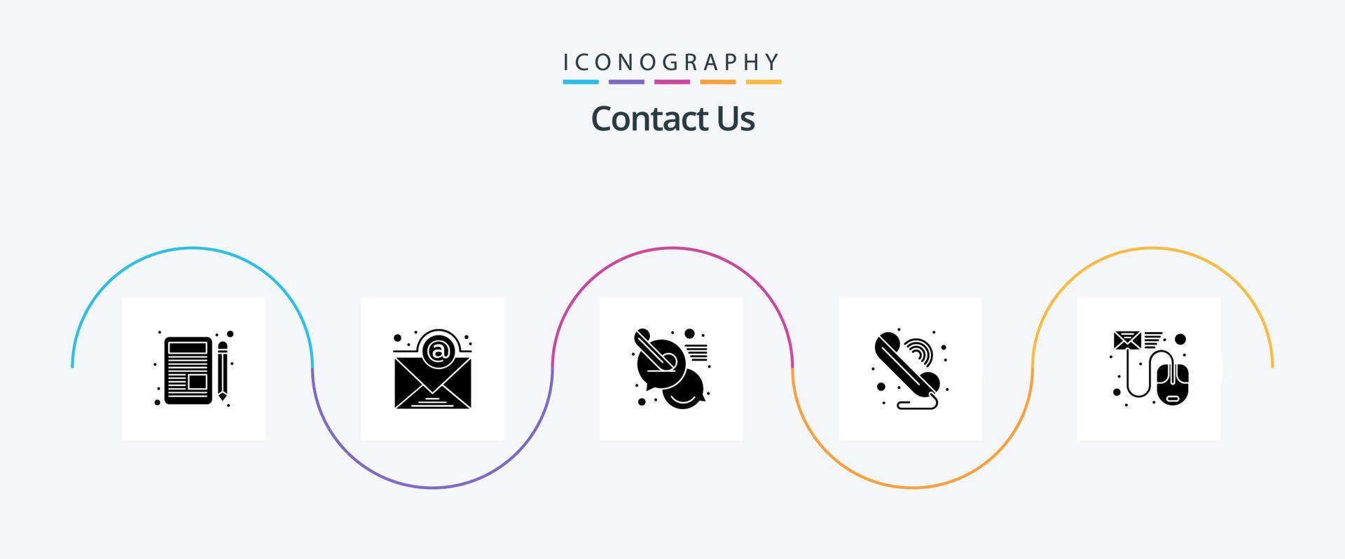 contact ons glyph 5 icoon pak inclusief het dossier. gegevens. chatten. Wifi. communicatie vector