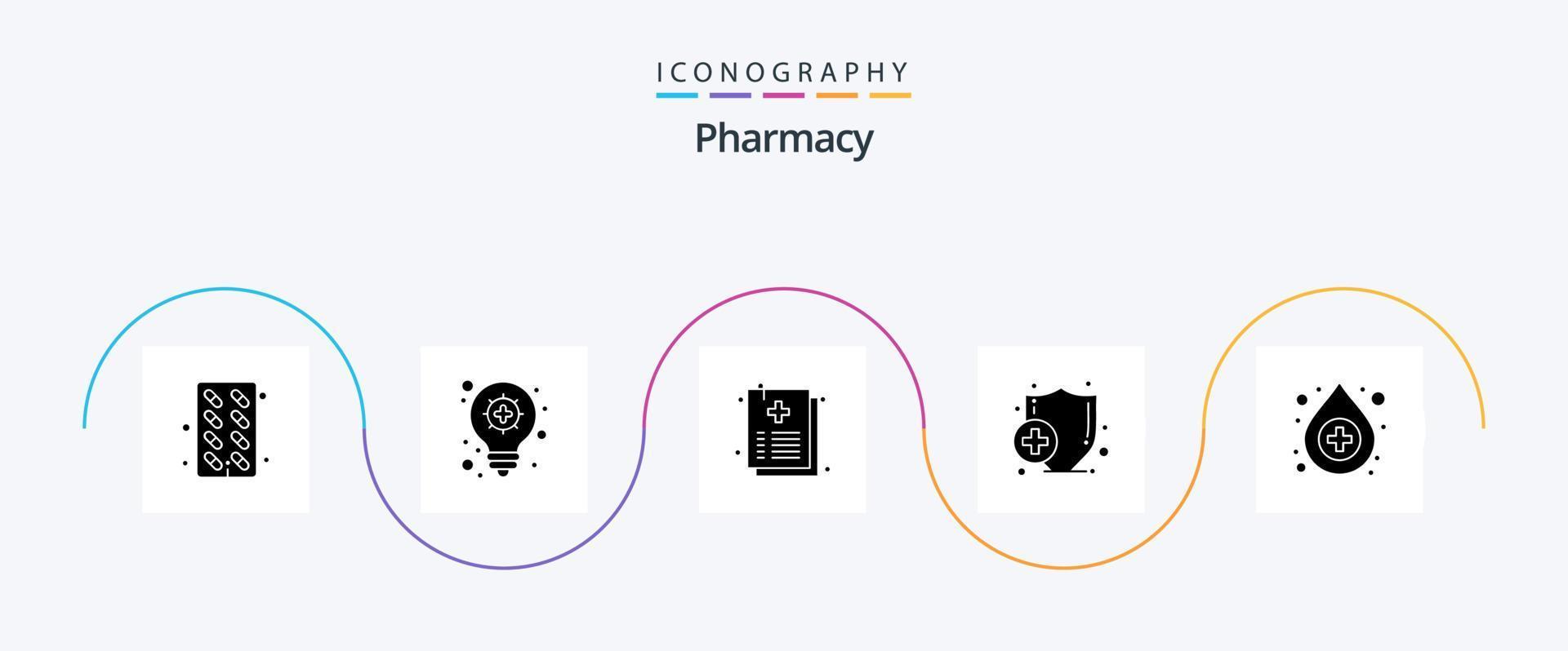 apotheek glyph 5 icoon pak inclusief . helpen. gezondheidszorg. tegengif. verzekering vector