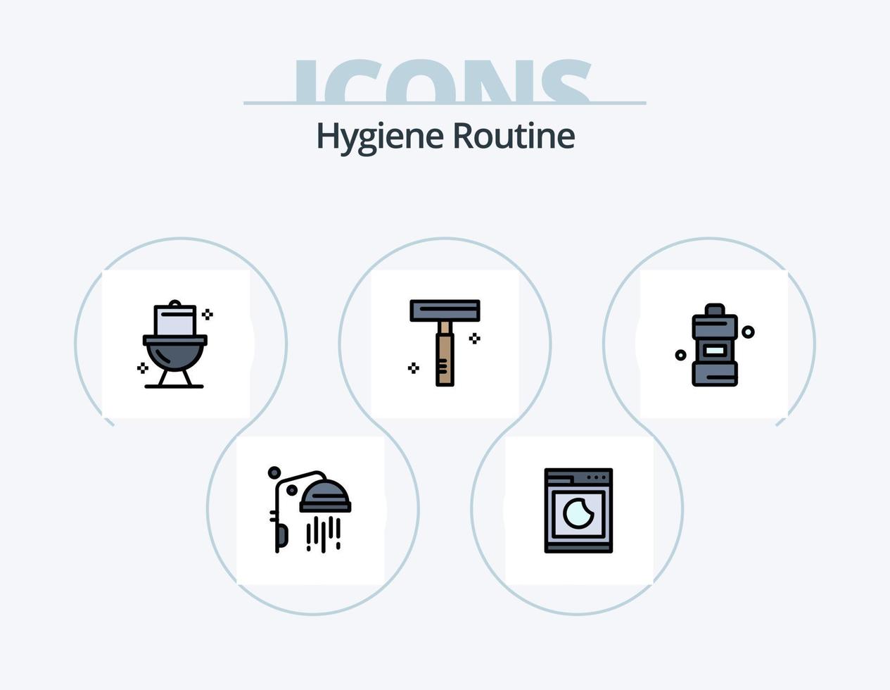 hygiëne routine- lijn gevulde icoon pak 5 icoon ontwerp. hand. tandenborstel. kunstmatig. douche. badkamer vector