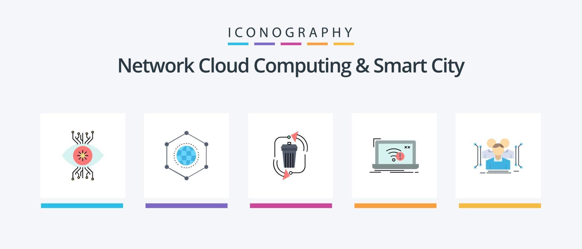netwerk wolk berekenen en slim stad vlak 5 icoon pak inclusief fout. verbinding. recyclen. afval. creatief pictogrammen ontwerp vector
