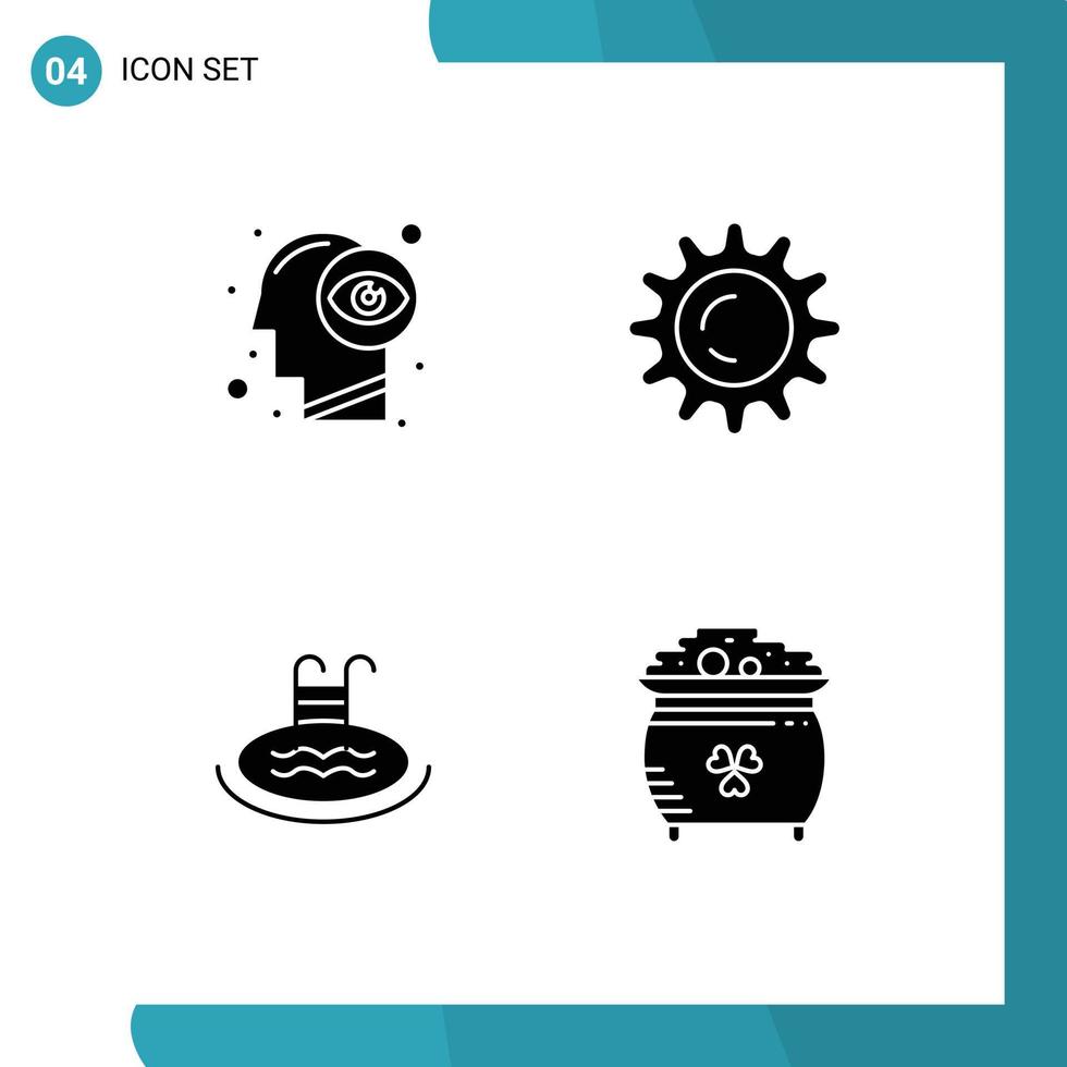 pictogram reeks van 4 gemakkelijk solide glyphs van menselijk zwemmen oog visie licht Klaver bewerkbare vector ontwerp elementen