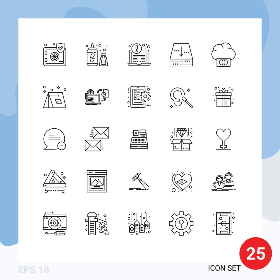 groep van 25 lijnen tekens en symbolen voor geld wolk laptop begroting document bewerkbare vector ontwerp elementen