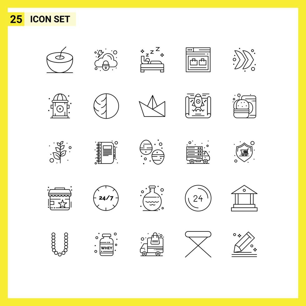 modern reeks van 25 lijnen pictogram van Rechtsaf pijl schoon zak web bewerkbare vector ontwerp elementen