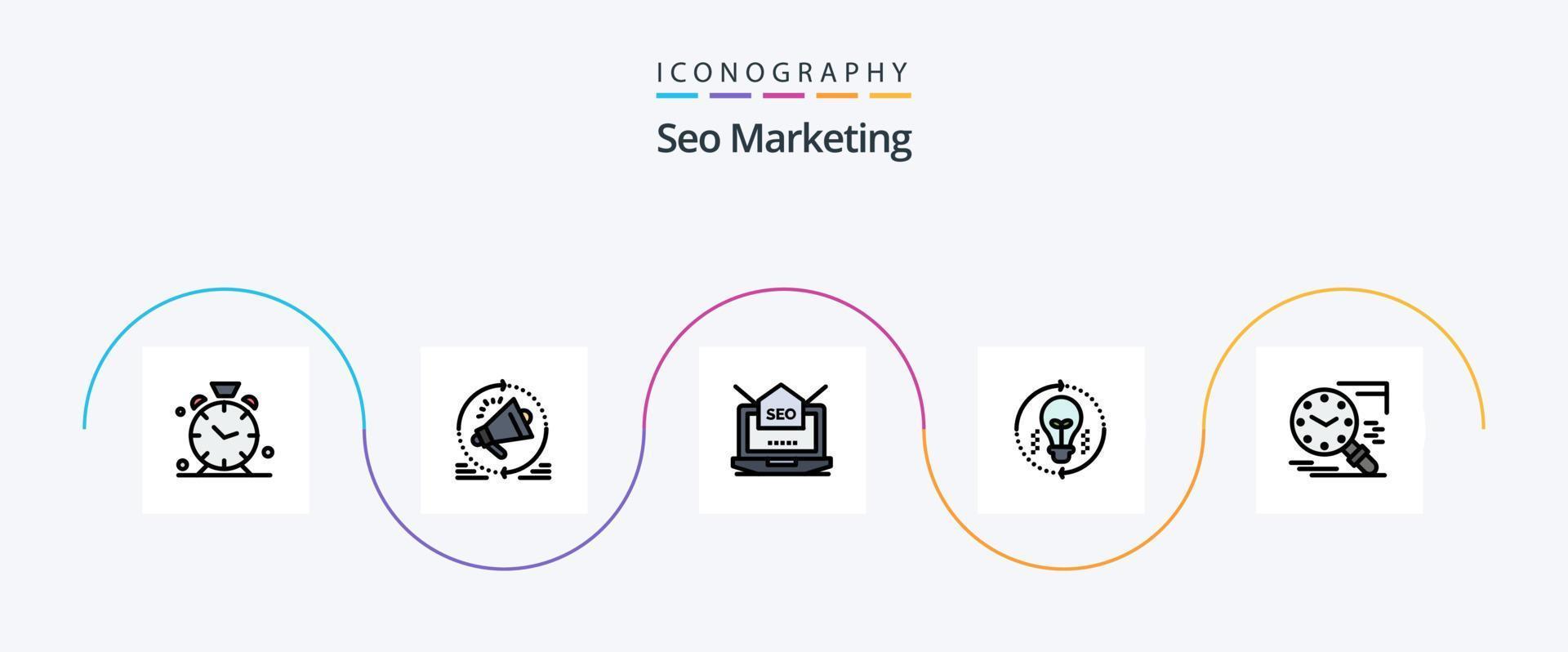 seo afzet lijn gevulde vlak 5 icoon pak inclusief licht. lamp. Aankondiging. web. instelling vector