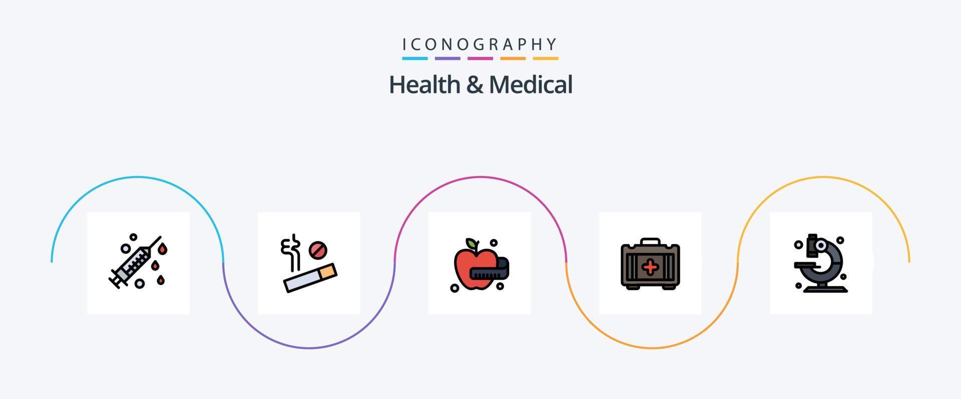 Gezondheid en medisch lijn gevulde vlak 5 icoon pak inclusief . medisch. wetenschap. medisch vector