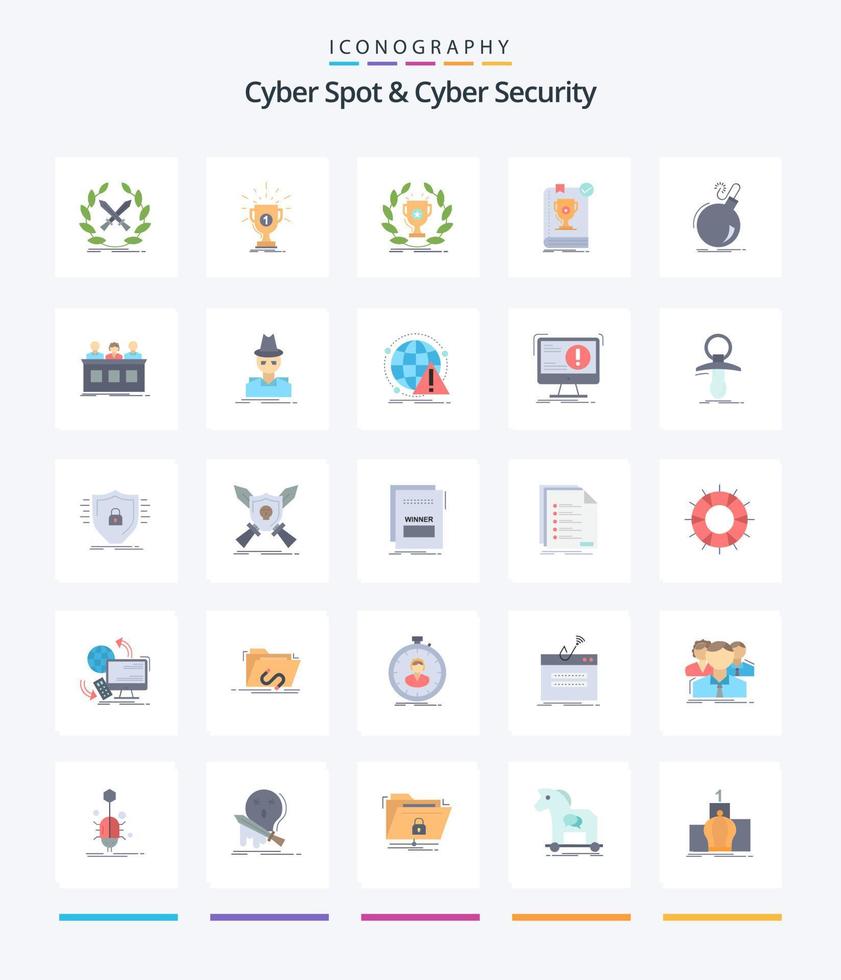 creatief cyber plek en cyber veiligheid 25 vlak icoon pak zo net zo Gevaar. bom. beloning. reglement. leider vector