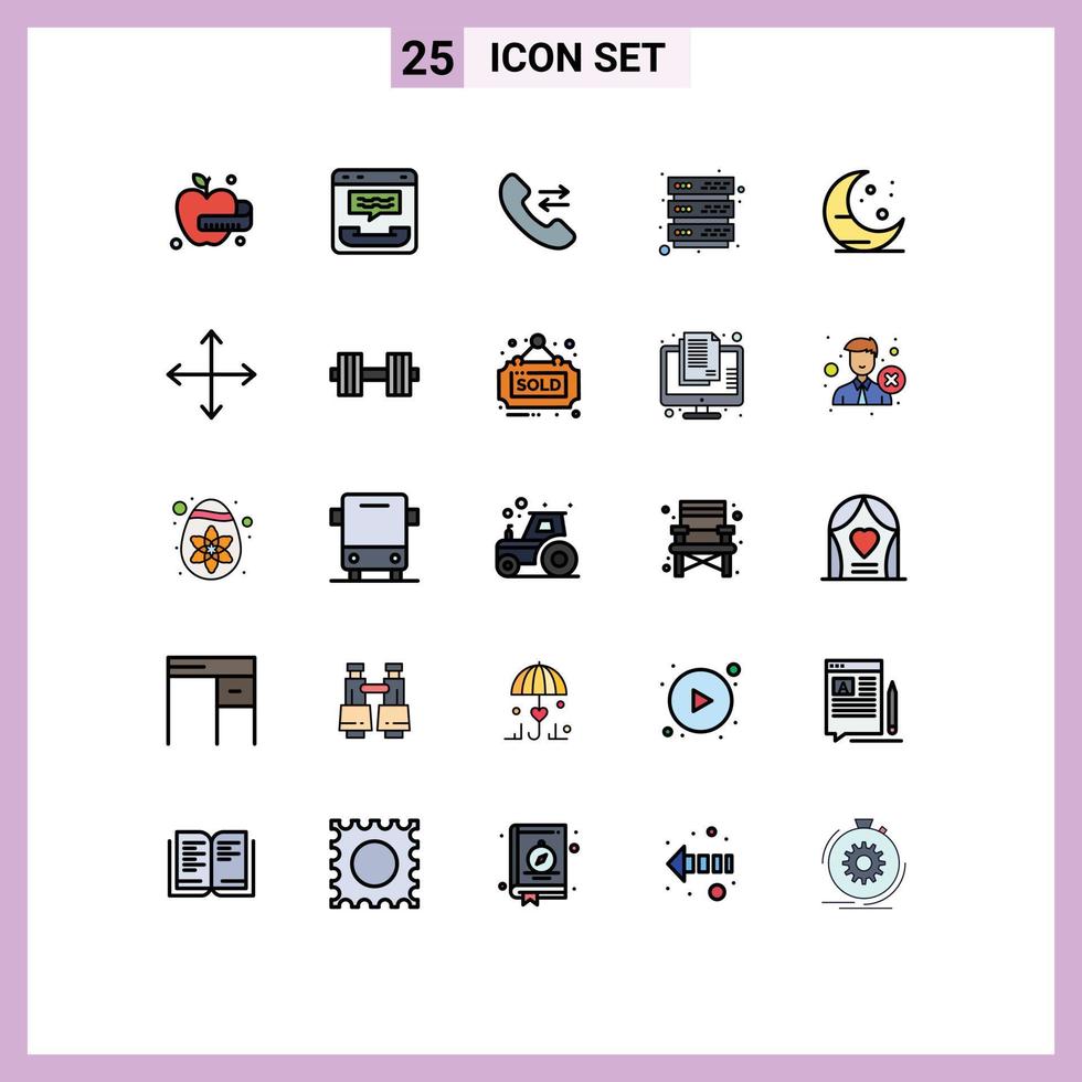 reeks van 25 modern ui pictogrammen symbolen tekens voor routebeschrijving nacht telefoontje maan opslagruimte bewerkbare vector ontwerp elementen