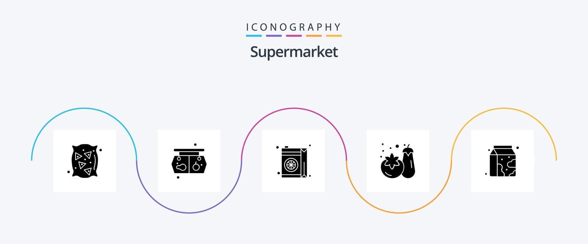 supermarkt glyph 5 icoon pak inclusief melk. ontbijt. drankje. groente. boodschappen doen vector