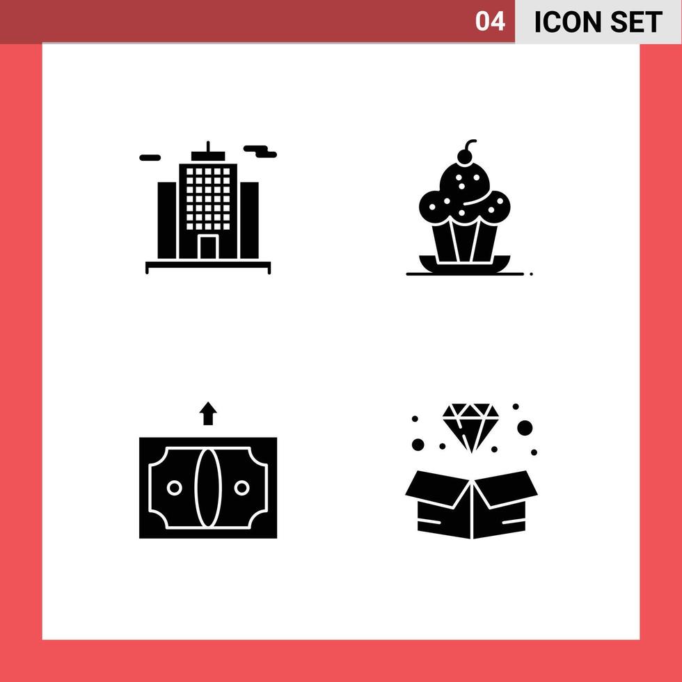 pictogram reeks van 4 gemakkelijk solide glyphs van architectuur bedrijf taart zoet geld bewerkbare vector ontwerp elementen