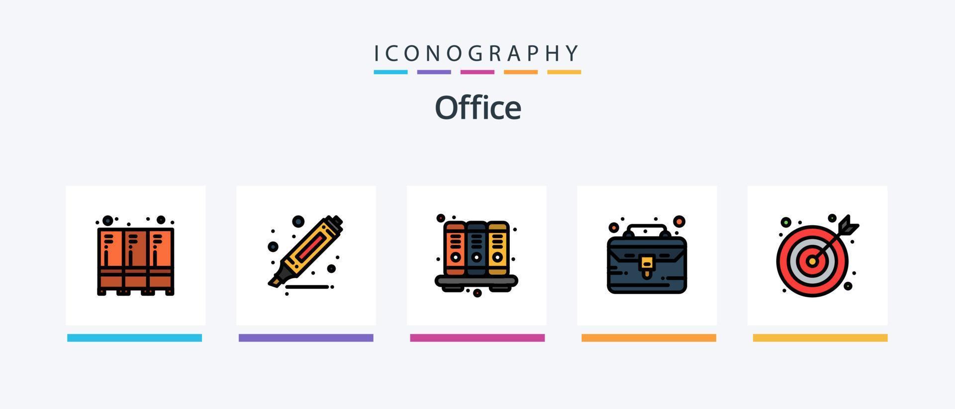 kantoor lijn gevulde 5 icoon pak inclusief bedrijf. portefeuille. analyse. geval. Onderzoek. creatief pictogrammen ontwerp vector