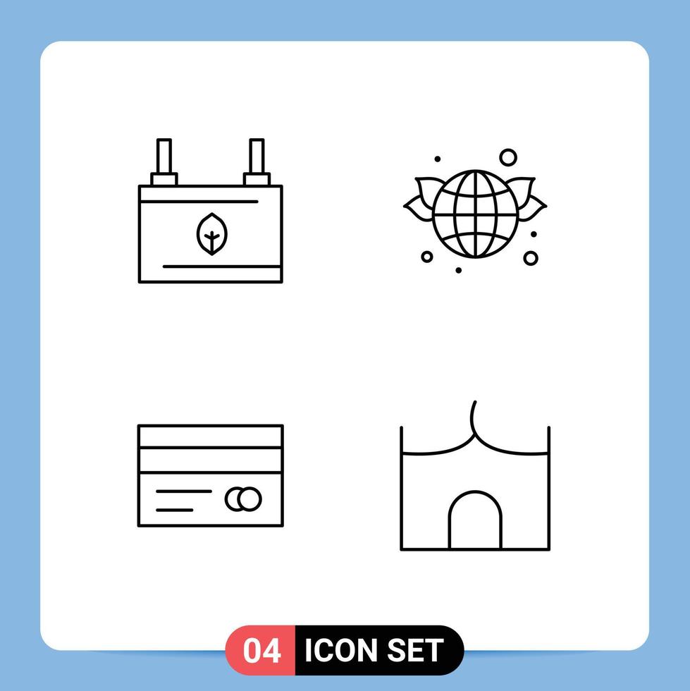 pictogram reeks van 4 gemakkelijk gevulde lijn vlak kleuren van accu bank elektriciteit wereldbol credit bewerkbare vector ontwerp elementen