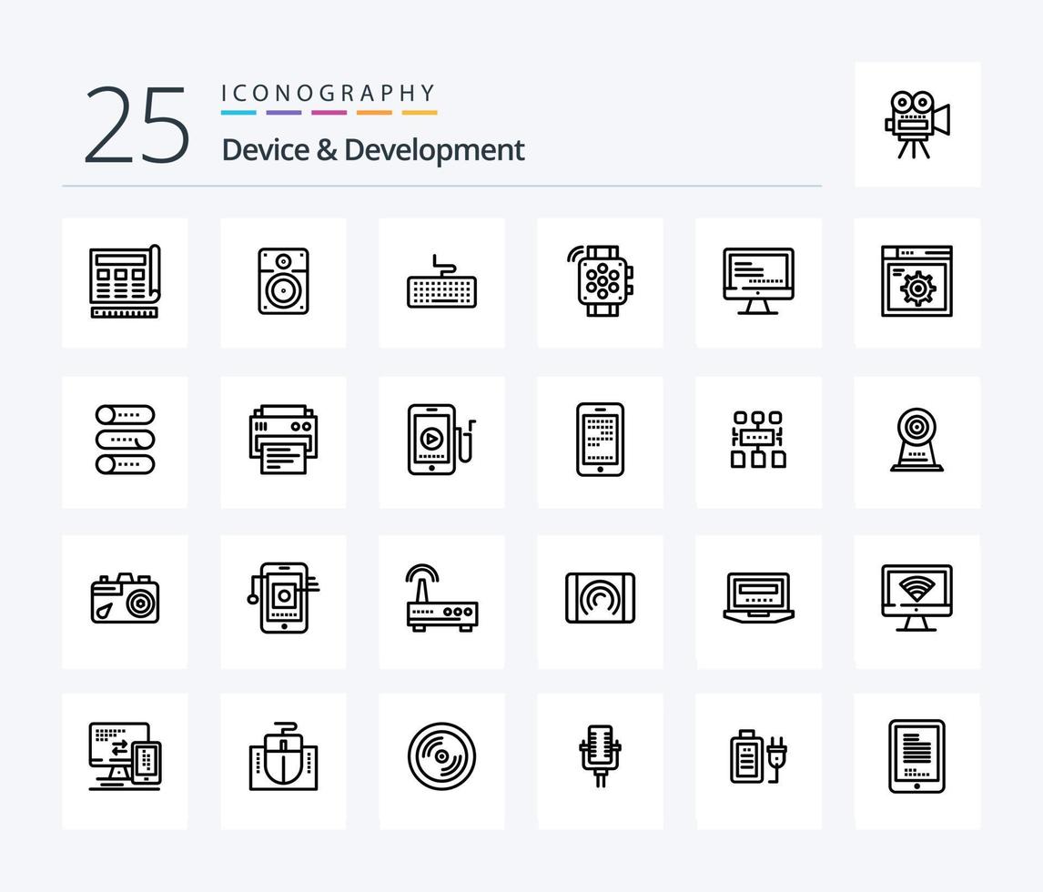 apparaat en ontwikkeling 25 lijn icoon pak inclusief computer. tijdopnemer. onderwijs. hand- horloge. onderwijs vector