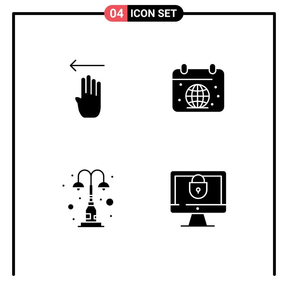 pictogram reeks van 4 gemakkelijk solide glyphs van vinger elementen links aarde lichten bewerkbare vector ontwerp elementen