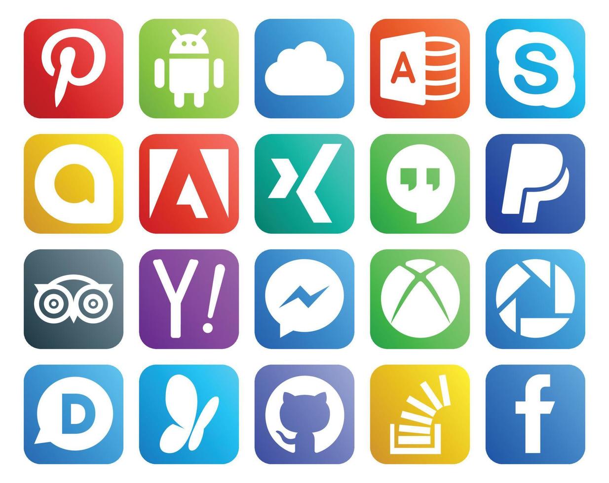 20 sociaal media icoon pak inclusief picasa boodschapper xing zoeken reizen vector