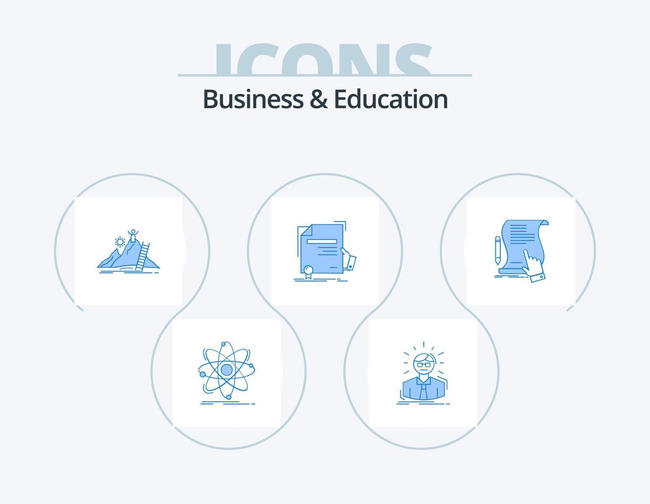 bedrijf en onderwijs blauw icoon pak 5 icoon ontwerp. onderwijs. certificaat. persoon. carrière. ontwikkeling vector