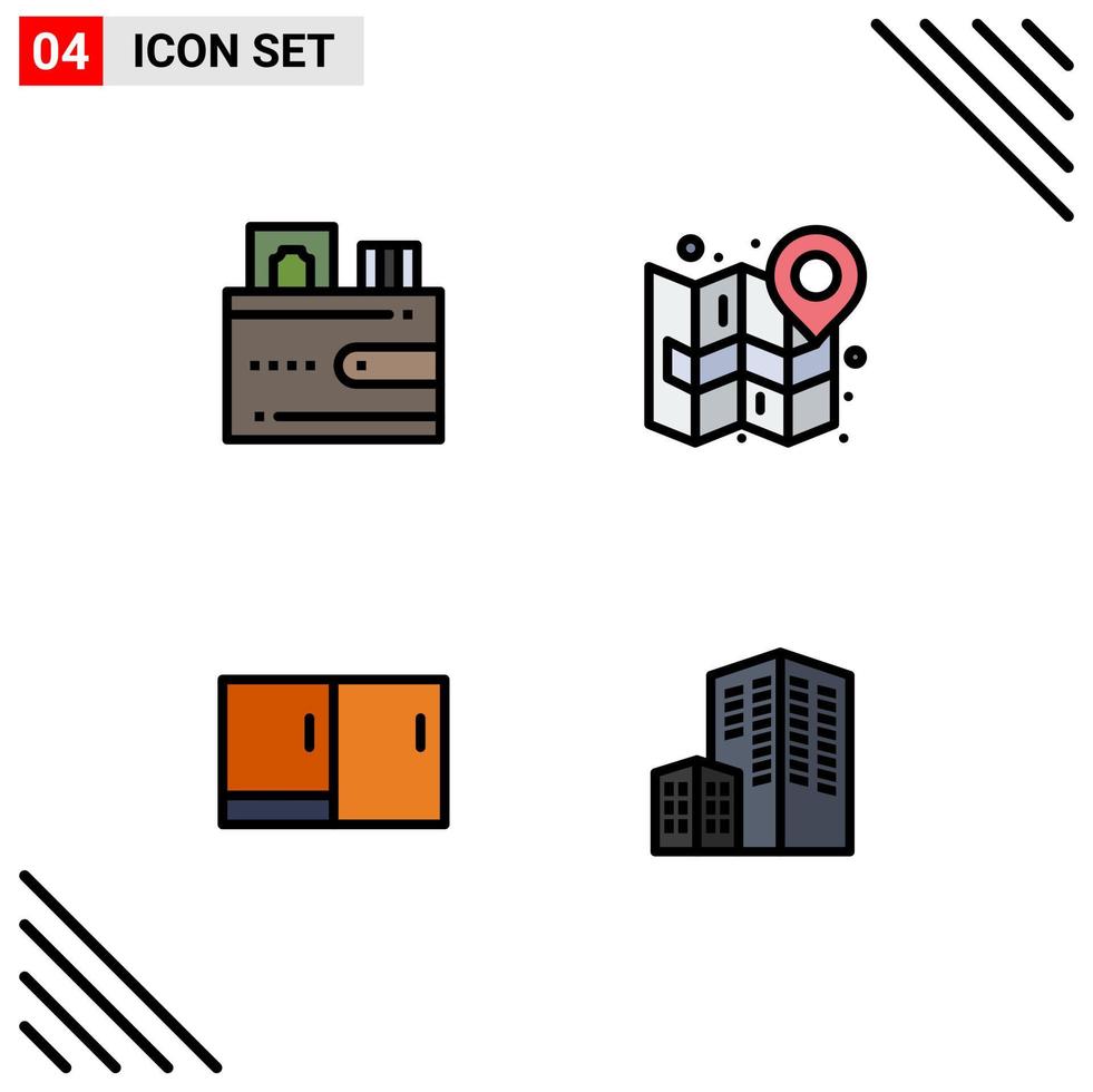 reeks van 4 modern ui pictogrammen symbolen tekens voor kaart kabinet portemonnee Mark meubilair bewerkbare vector ontwerp elementen