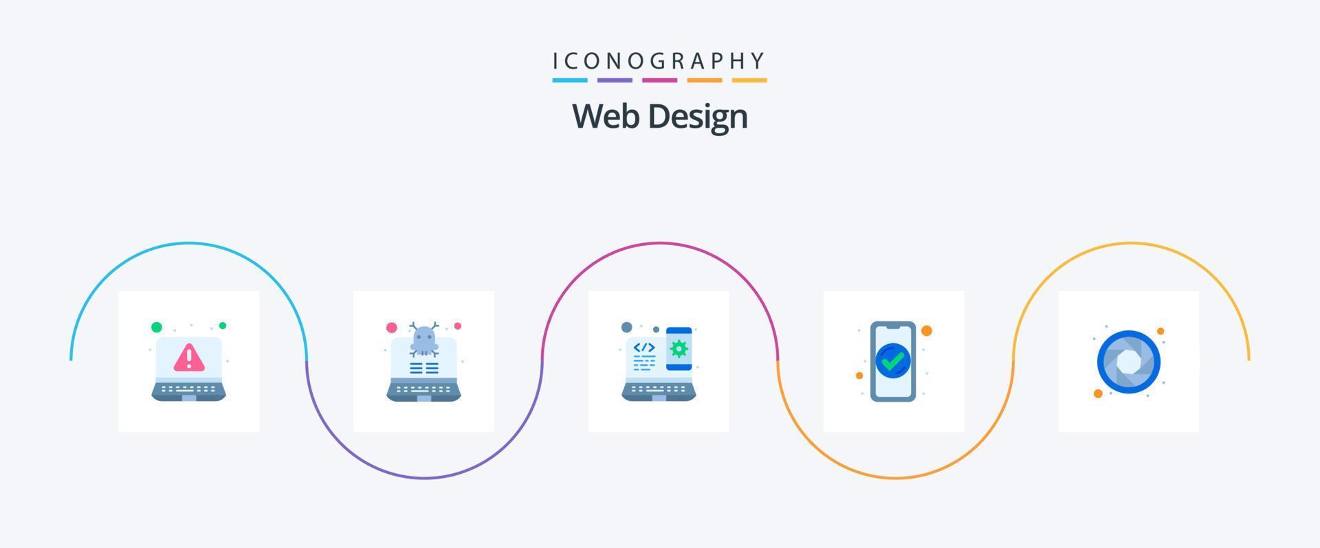 web ontwerp vlak 5 icoon pak inclusief wiel. kleur. web. toegang. controleren vector