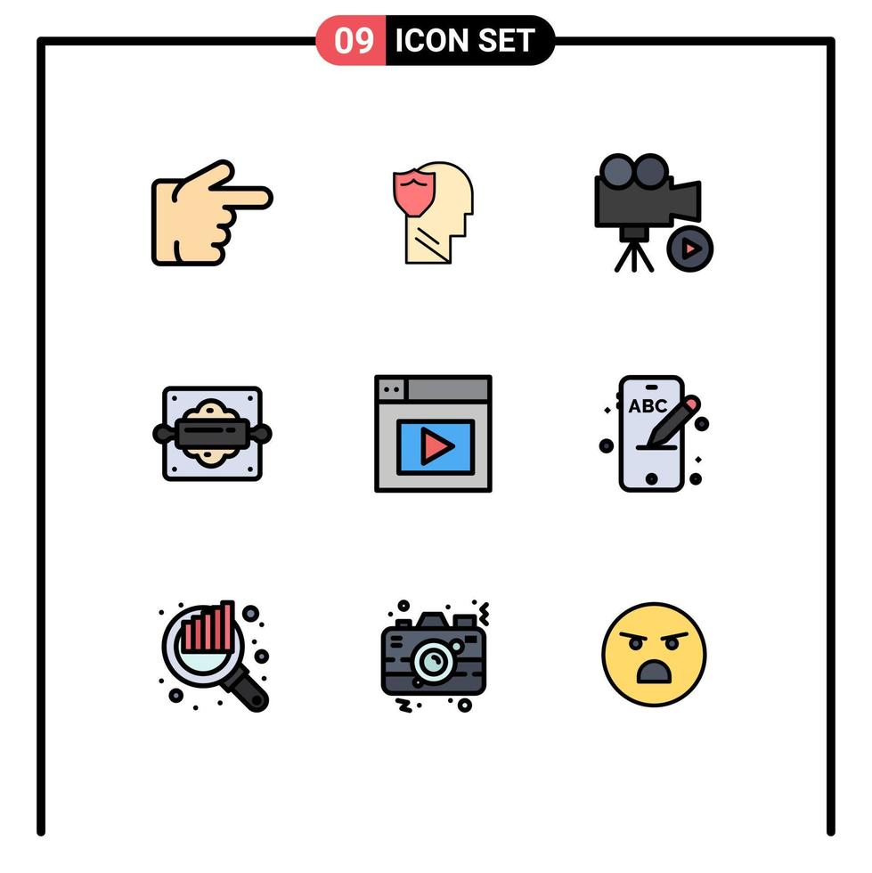 voorraad vector icoon pak van 9 lijn tekens en symbolen voor web brood rol camera bakken video bewerkbare vector ontwerp elementen